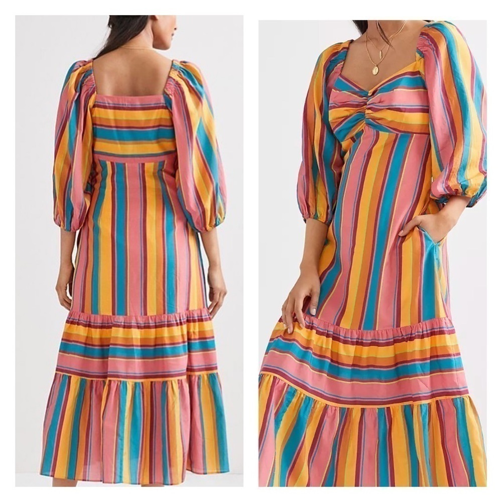 Farm Rio Rainbow Stripe Midi Dress
